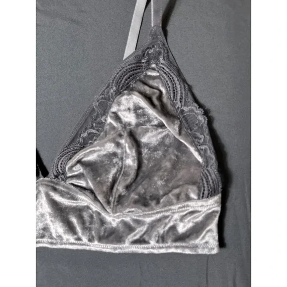 Soma XL Velvet Illusion Silver Velvet Lace Trim Bralette Soft Lingerie‎ - Picture 2 of 9